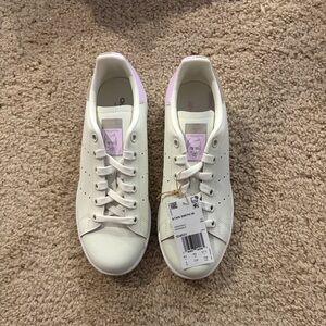 adidas Women’s Stan Smith Sneakers — Off-White with Pink Heel Tab
